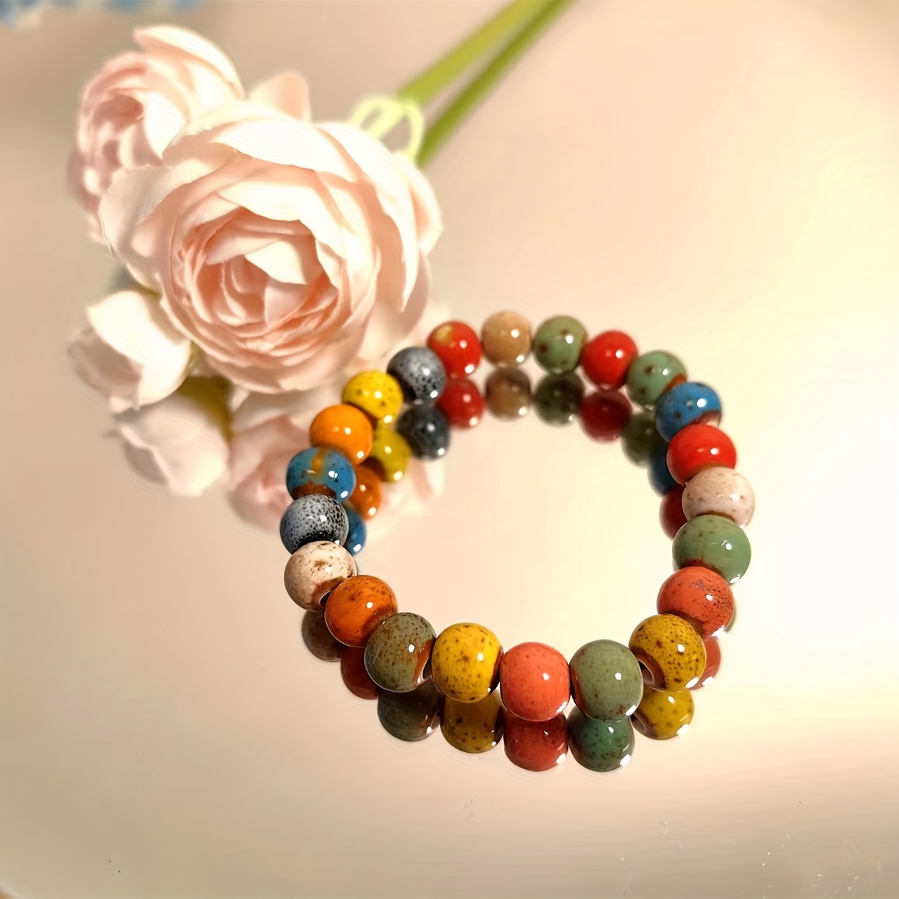 Bohemian Multicolor Beaded Bracelet - Ethnic Patterns Glass Beads